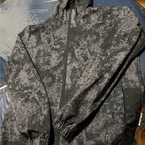 Men's Black & Gray Patterned Raincoat - Lightweight Hooded Jacket